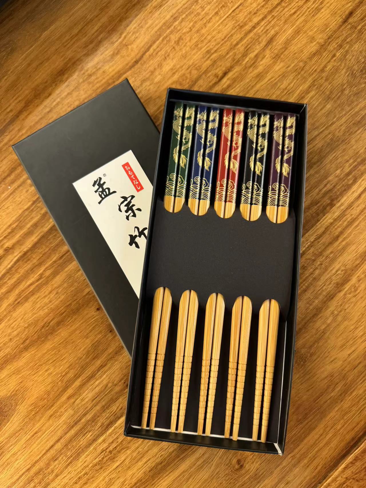 Colorful Golden dragon printed bamboo chopsticks, export chopsticks, household bamboo chopsticks, anti-slip chopsticks, festive, high-end printed chopsticks pic 2