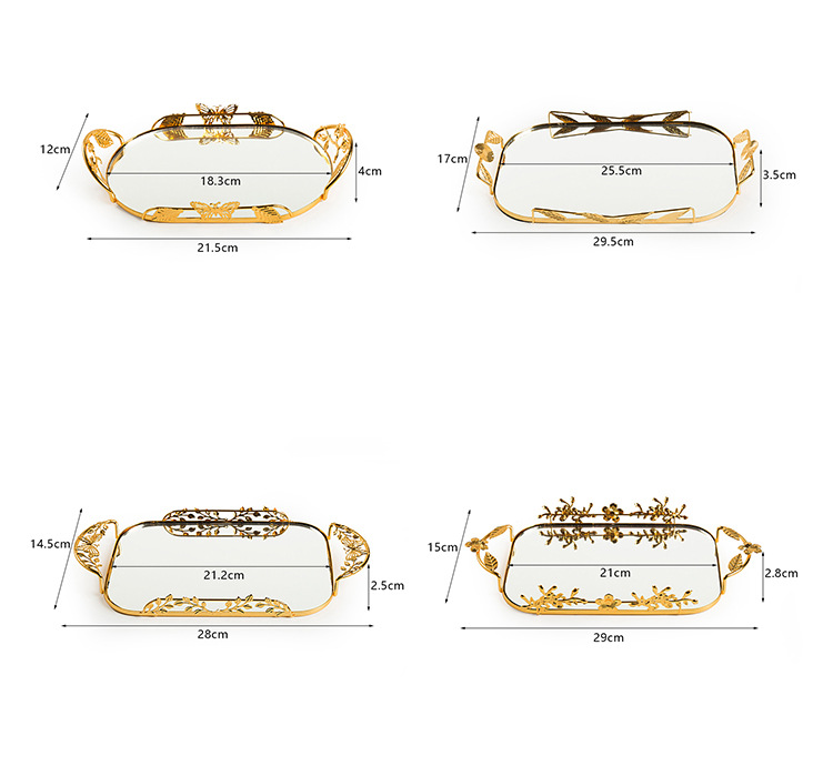 European-style light luxury oval-shaped pastry and fruit plate, metal ironwork mirror candy tray, photo display, jewelry storage pic 12