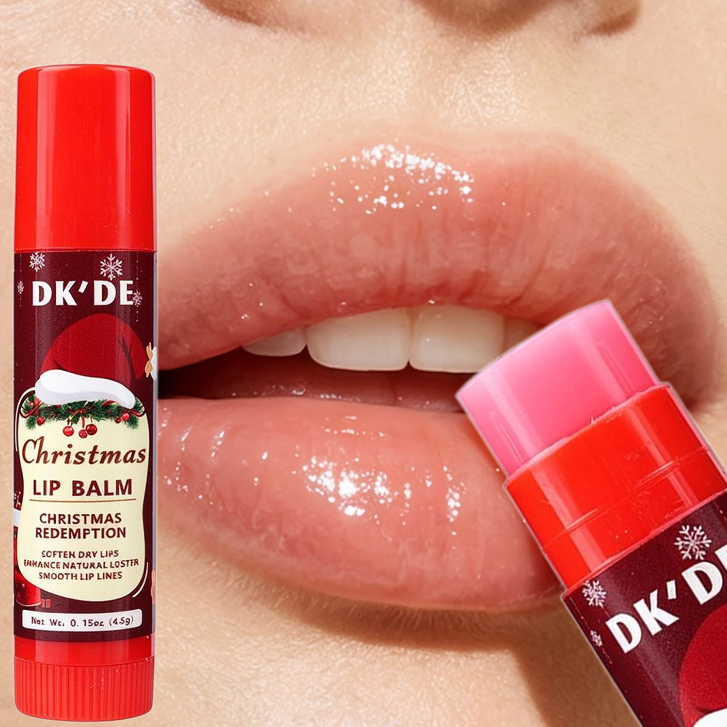 【 Cross-border Exclusive 】DKDE+ 3-color Christmas Lip Mask + Lipstick Set: Soft, firm, hydrating, Protective and anti-cracking pic 7