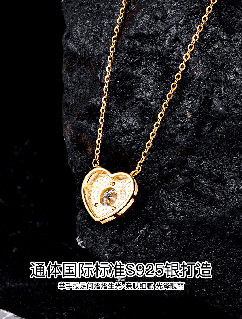 卓恒甄选文艺复古气质锁骨链S925银镶1克拉圆形莫桑钻源头厂家锁骨链轻奢详情8