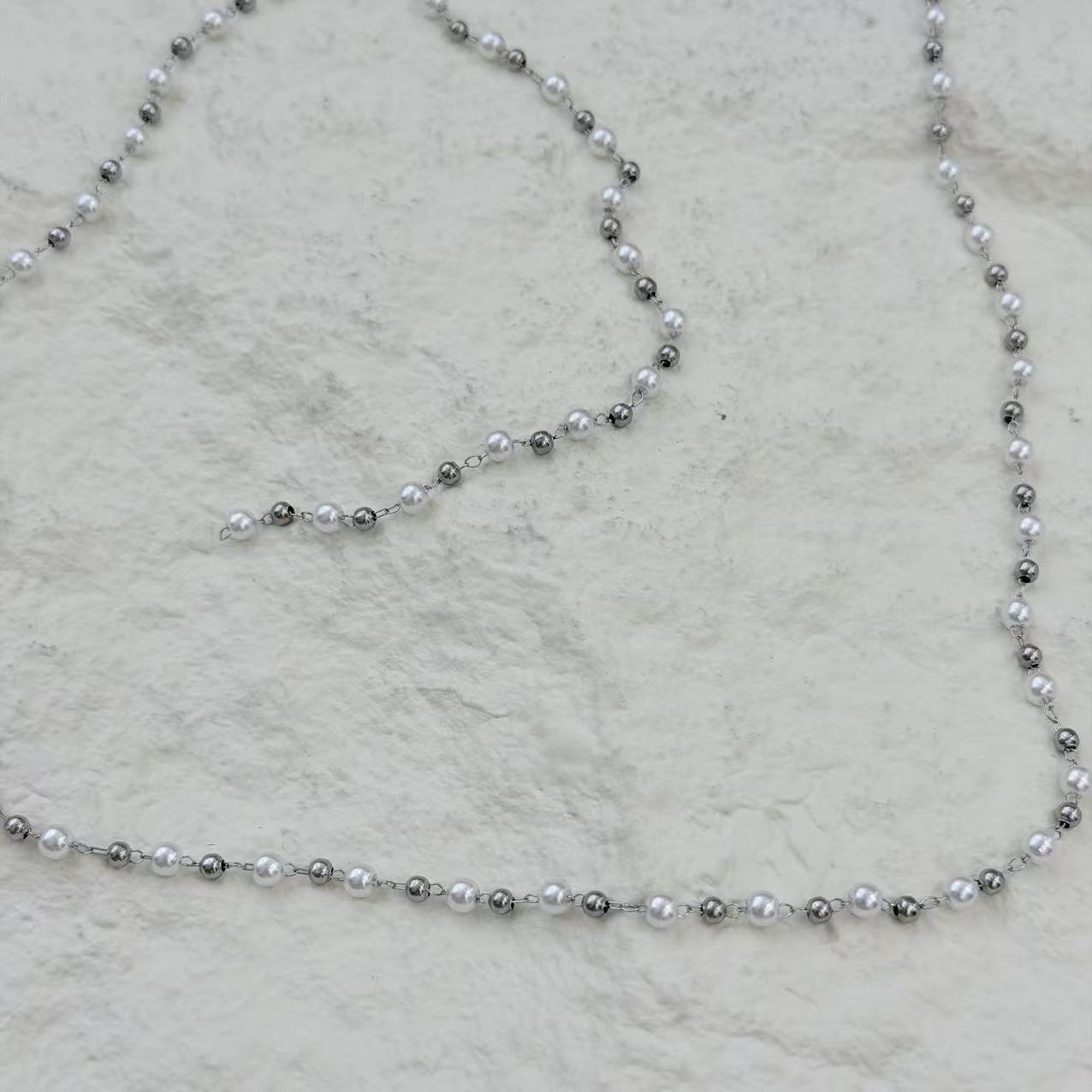 Cross border acero inoxidable plata imitación perla cadena hecho a mano DIY accesorios accesorios collar pulsera material semiacabado pic 4
