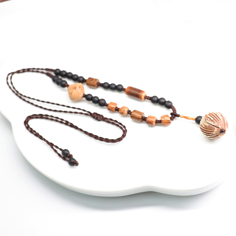 古风流苏白玉菩提项链鸡翅木磨砂挂链长款男女毛衣链饰品配饰挂件详情6