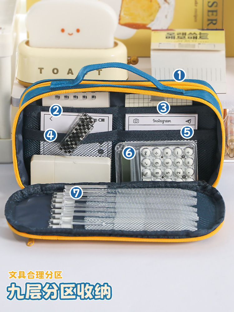大容量2025新款手提9层撞色笔袋小众男女通用简约多层文具袋详情4