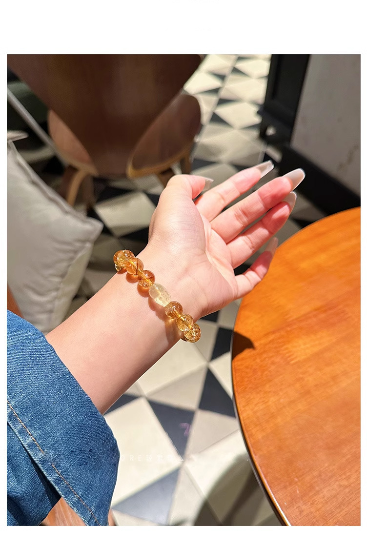 新中式貔貅黄水晶手串女手链轻奢高级感小众黄塔晶手饰弹力可调节详情4