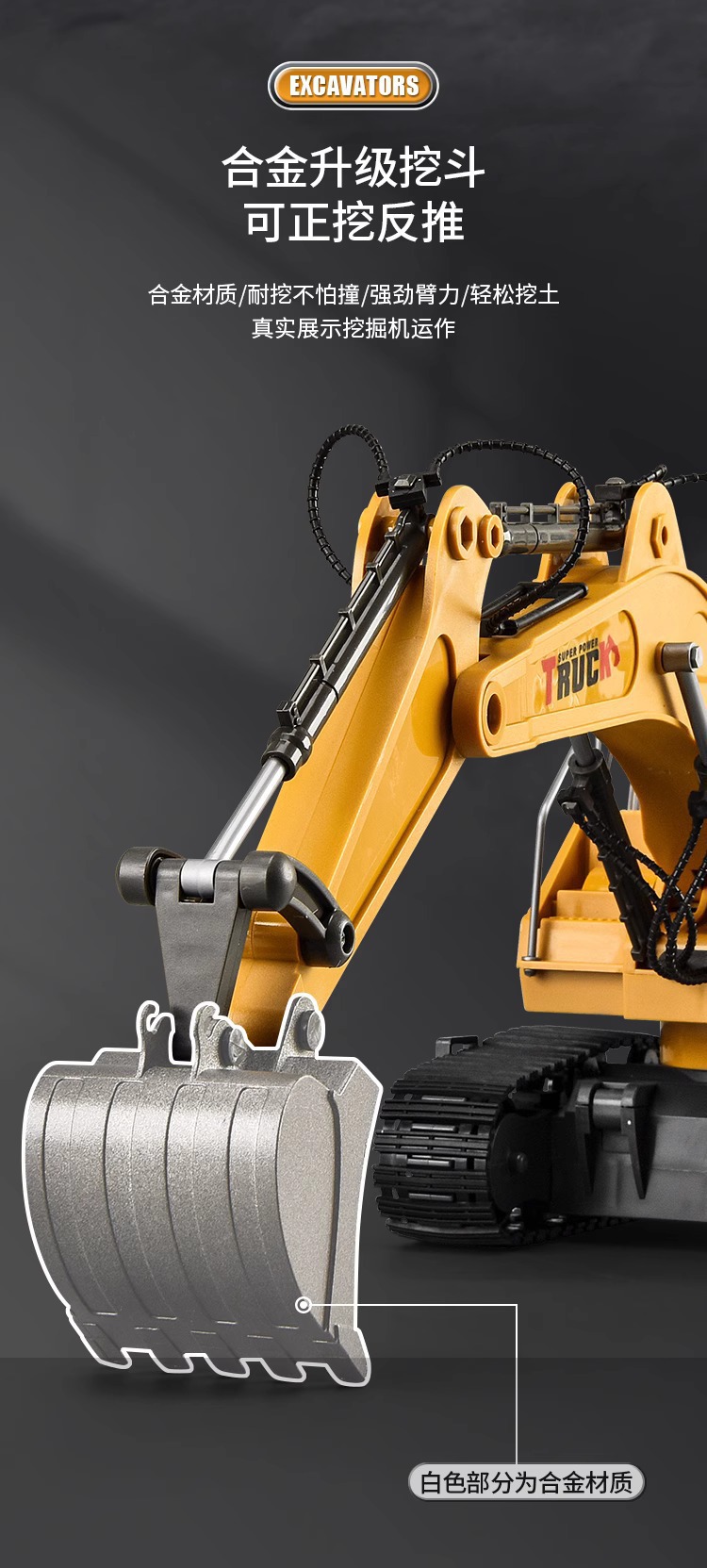 儿童遥控车合金挖掘机仿真挖土机工程车玩具车跨境小汽车男孩礼物详情12