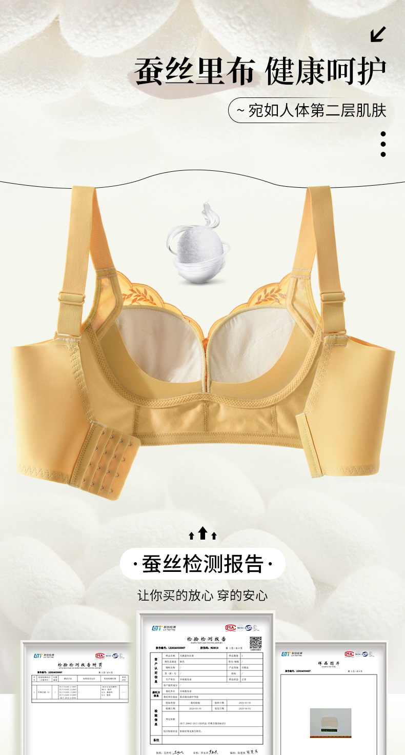 小鱼儿金色刺绣文胸侧收上托设计修饰胸型大胸显小修身性感内衣女宽松批发详情3
