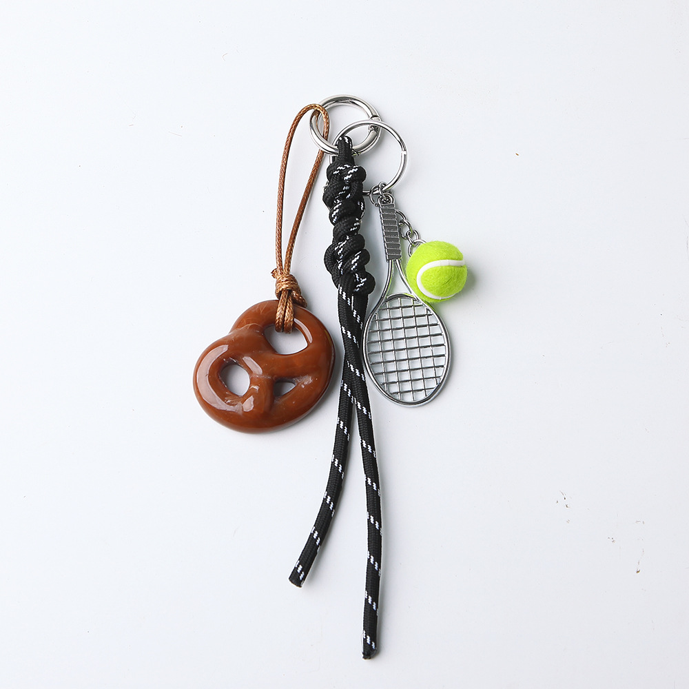 Cross-border bag pendants, accessories, cross-border keychains, retro gold tennis rackets, MIU-style woven ropes, DIY pic 1