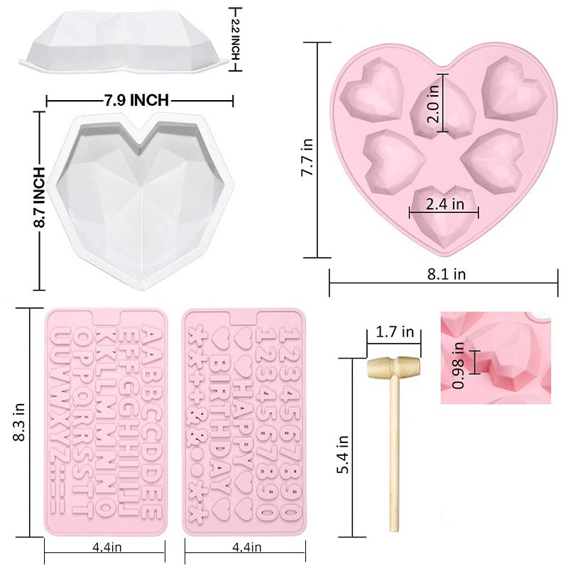 Choukai single 8-piece heart-shaped diamond resin mold, mousse silicone diy cake mold, rice cake mold, candle plaster pic 2