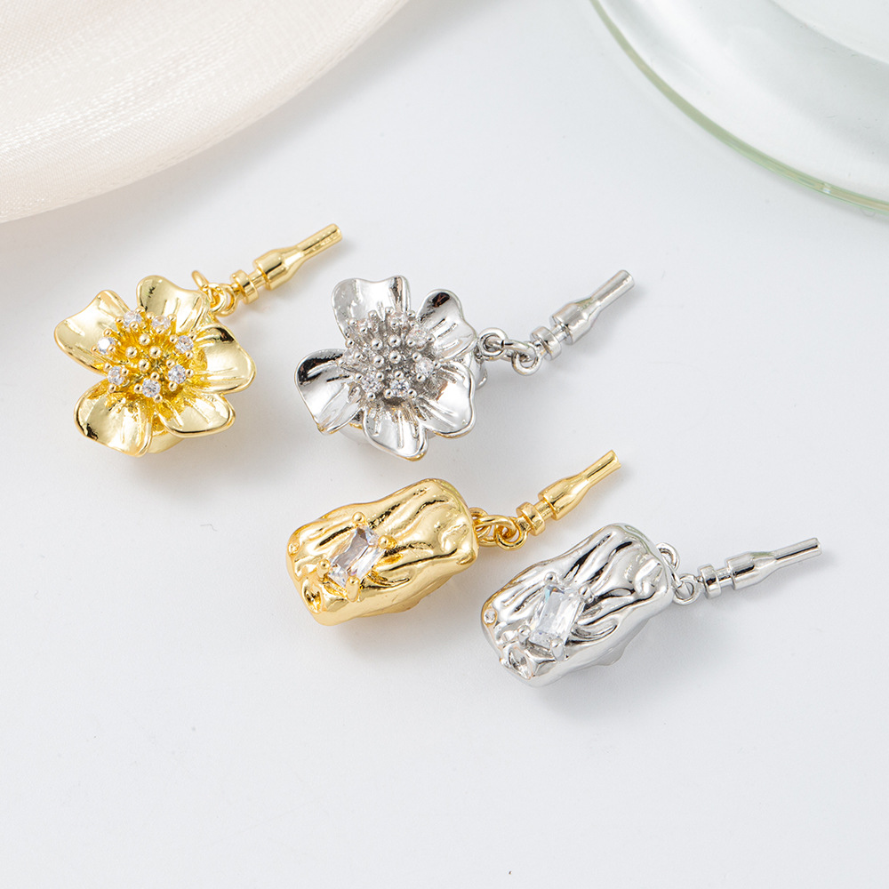 Pearl necklace, ingot clasp, small flower inlaid, zirconium-plated 18kDIY jewelry, necklace, stick clasp, pendant, retro accessory pic 12