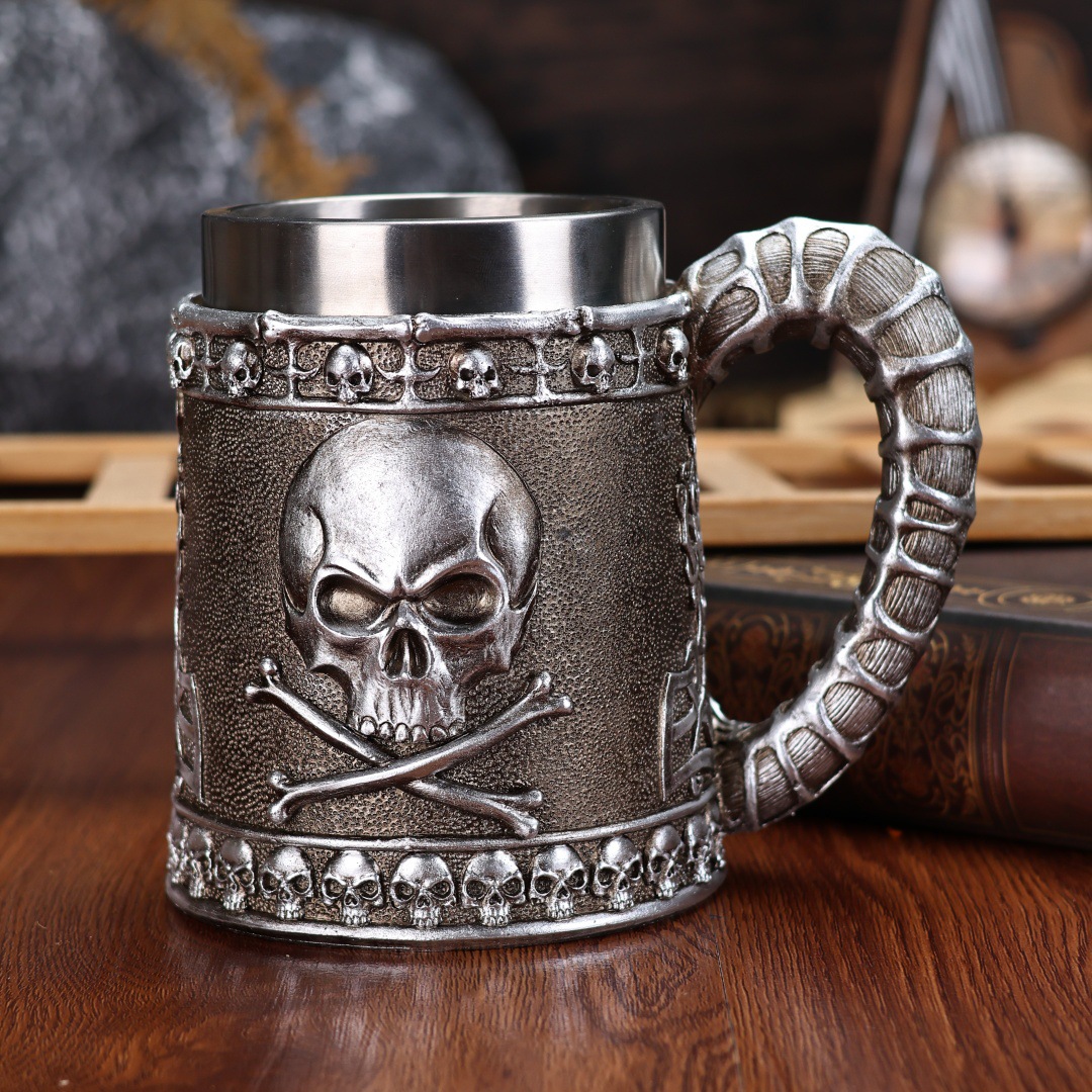 2025 Halloween Horn-shaped Skull Beer mug, Stainless Steel Large Capacity Mug, Personalized Gift cup pic 4
