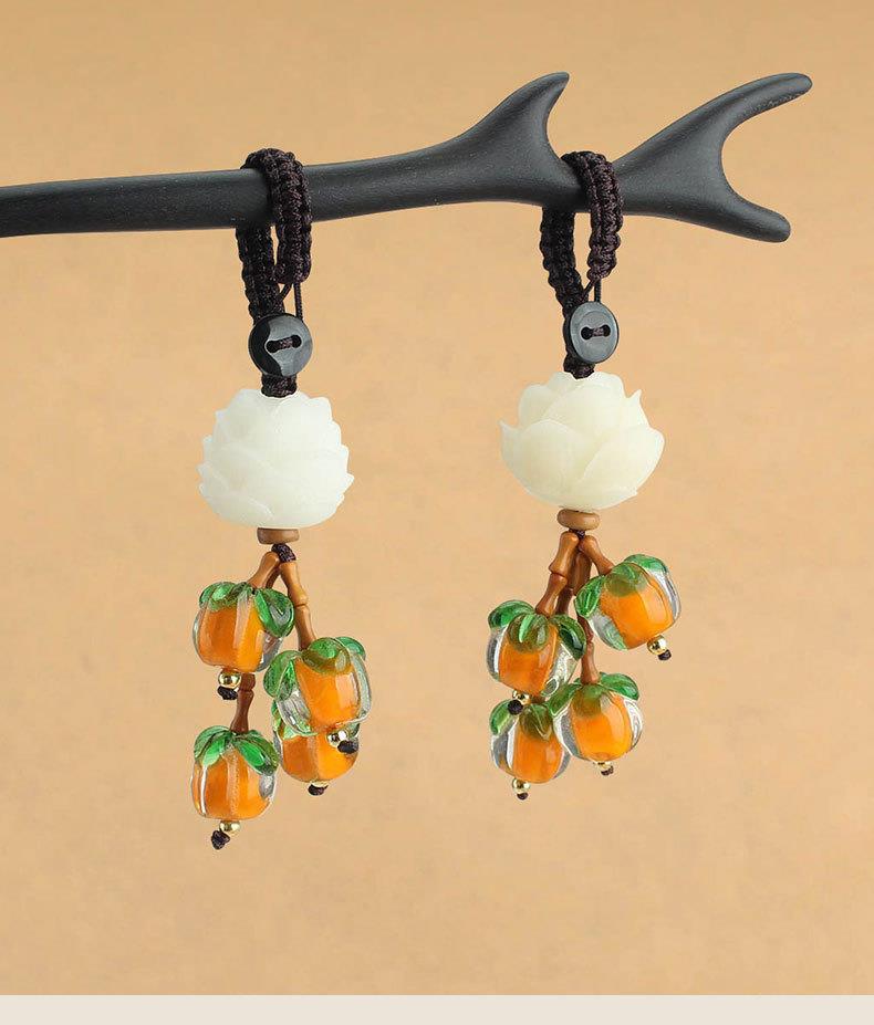 复古好柿连年汽车钥匙扣菩提雕刻钥匙挂件手工编织男女创意小礼品详情1