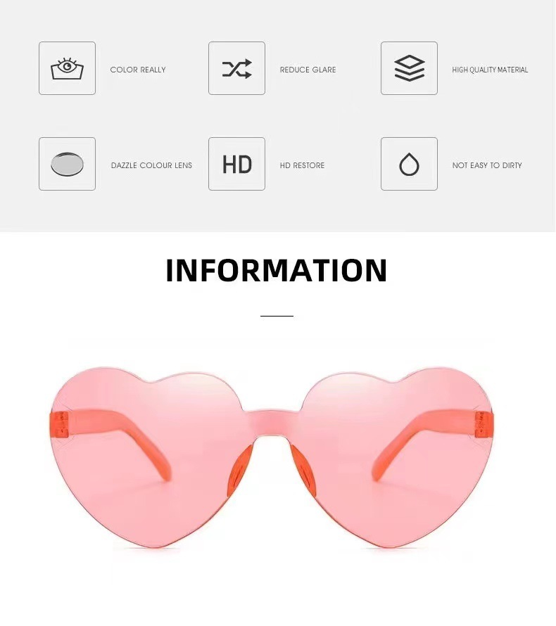 新款跨境桃心太阳镜爱心眼镜欧美潮流无框连体海洋片炫目色彩墨镜详情2