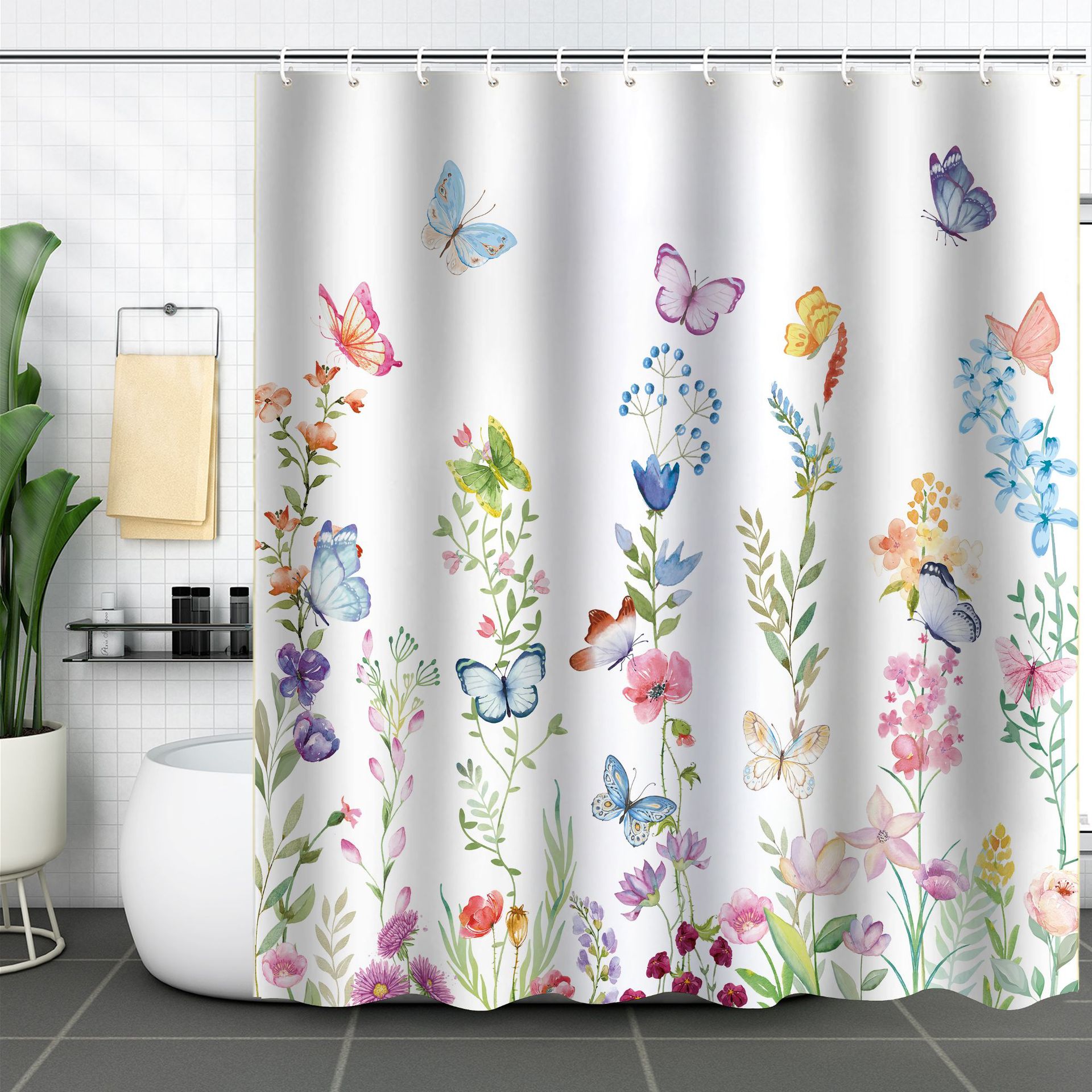 Cross-border direct sales of flower and plant bath curtains, fresh and simple floral waterproof and moisture-proof polyester isolation curtains pic 8