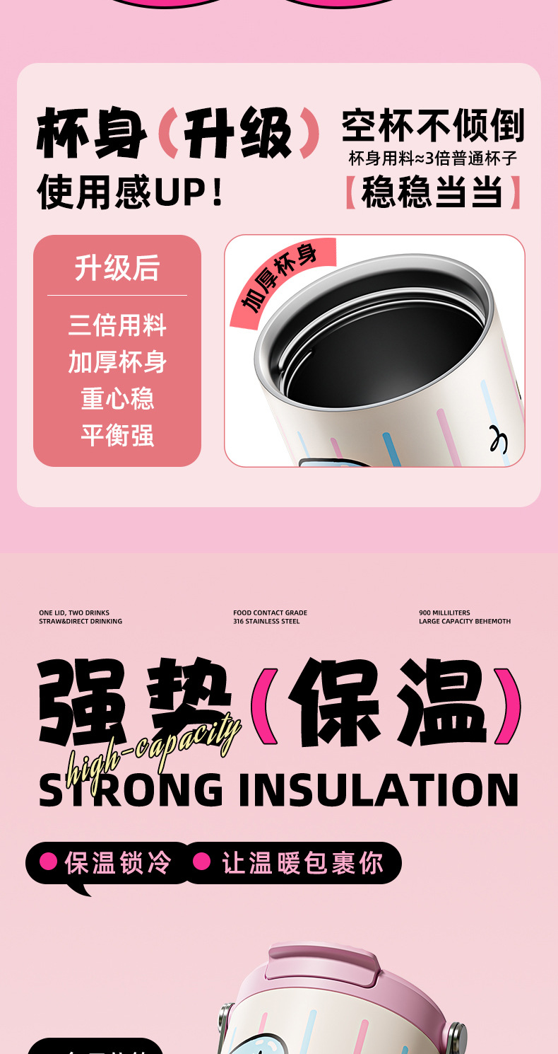 保温杯大容量杯子带吸管吸管提手高颜值卡通不锈钢水壶长效保温杯详情7
