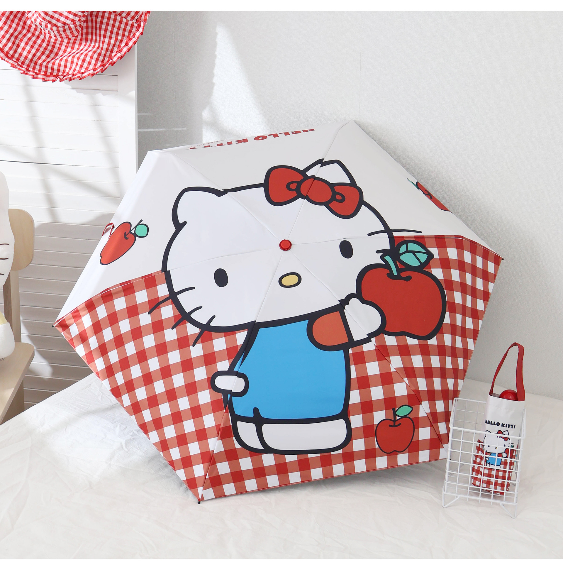 三丽鸥正版可爱少女心凯蒂猫系列珠链五折伞手动晴雨两用防晒遮阳详情18