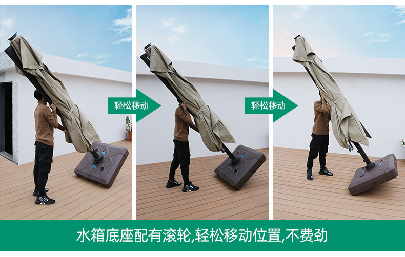 现货黑金钢遮阳伞户外四角伞室外阳篷防风太阳能LED圆形罗马伞详情26