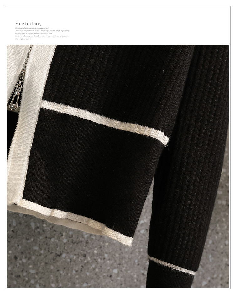 A 200-pound large-sized chanel-style knitted cardigan for early autumn, a V-neck double zipper loose, waist-cinching and slimming base layer for women pic 16