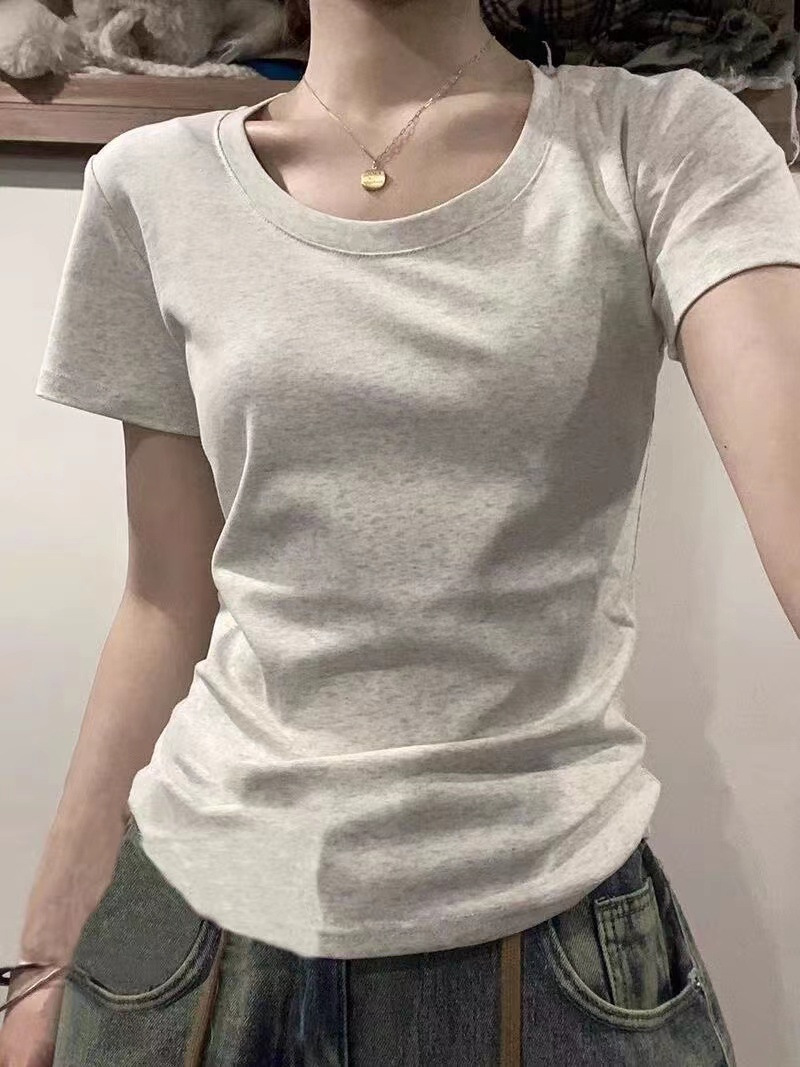 美式纯棉辣妹修身短袖内搭2025新款圆领正肩港味上衣设计感T恤女详情3