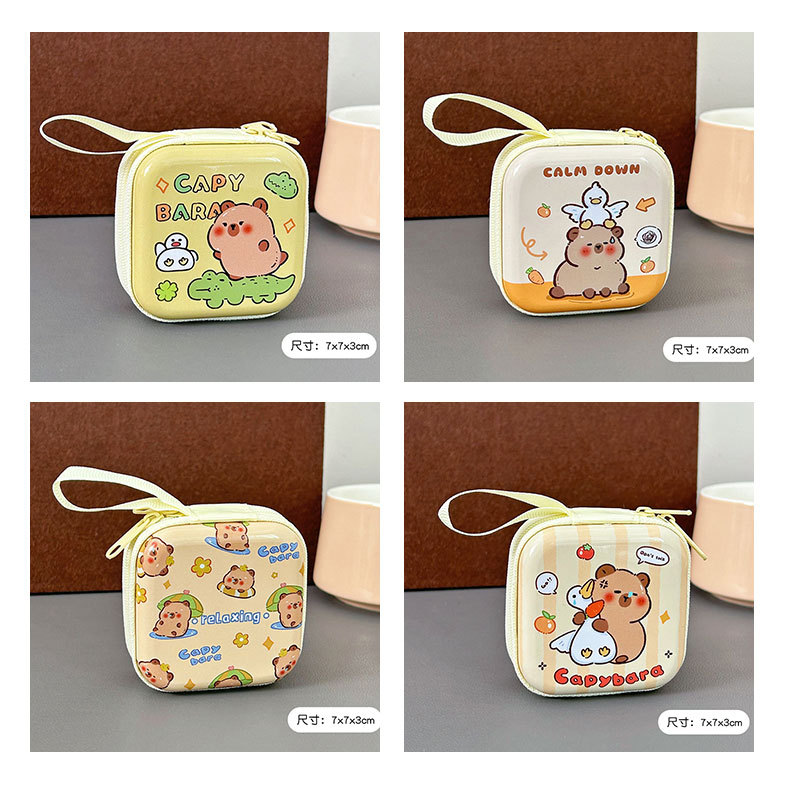 Tinplate coin purse, Capibara mini coin bag, portable earphone case, cute capybara coin key case pic 4