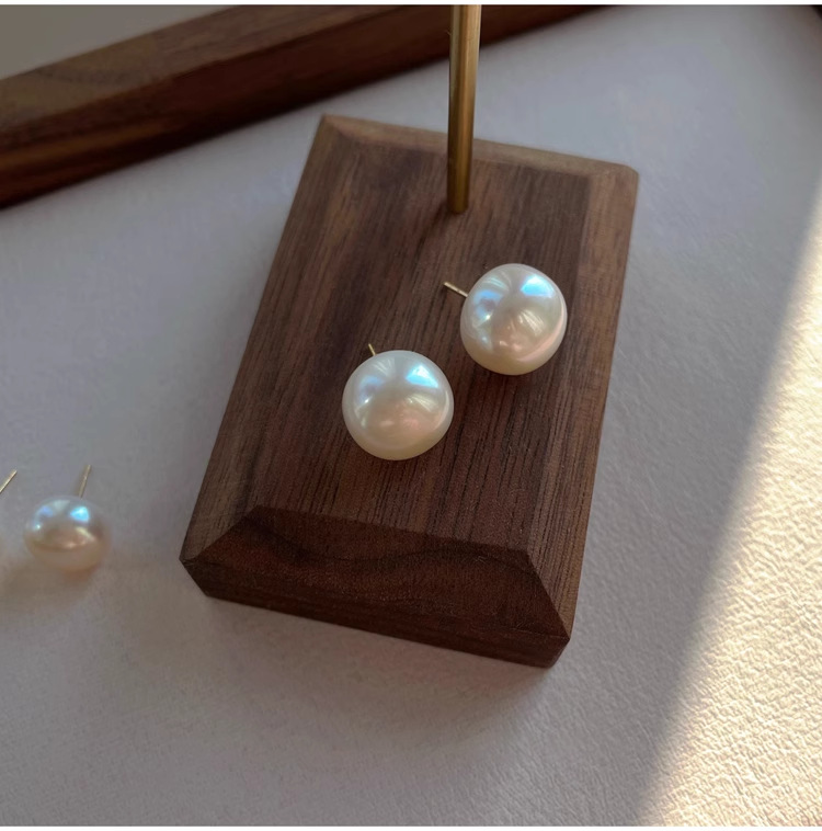 925纯银5A灯泡天然淡水馒头珍珠耳钉女韩国简约大气通勤耳饰E9596详情23