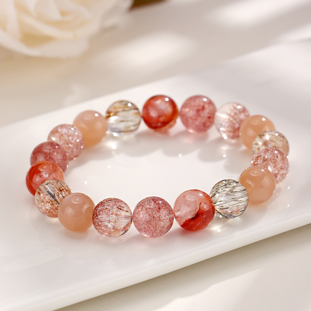 Strawberry Fireworks multi-treasure beaded bracelet for women, a niche high-end sensory color hair crystal red gel flower fireworks Super Seven crystal bracelet pic 22