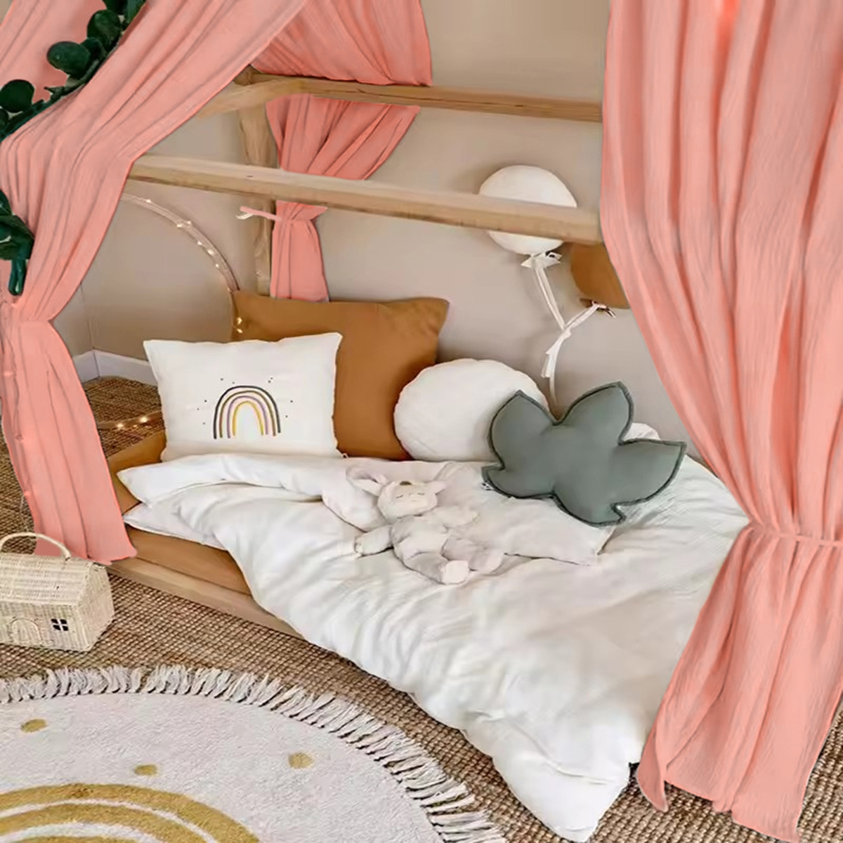 北欧风床幔双层纯棉绉布儿童床遮光床帘婴儿床床帘详情7