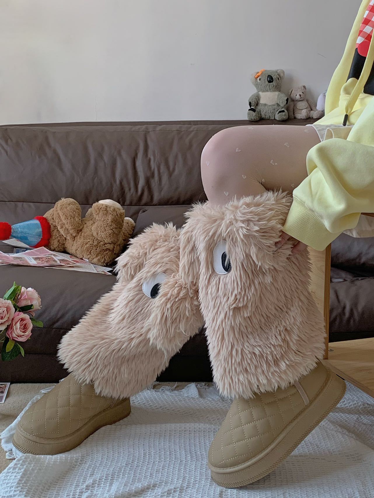 原创Y2K怪怪眼毛绒时尚保暖袜套毛毛腿袜保暖加厚腿套堆堆袜脚套详情18