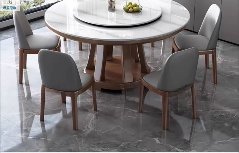 北欧实木岩板餐桌椅组合圆形家用酒店圆餐桌带转盘电磁炉饭桌详情18