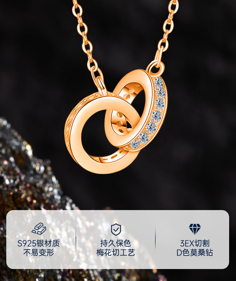 New internet-famous necklace, versatile for women, niche design, high-end and elegant double-ring collarbone sweater chain, silver jewelry wholesale pic 13