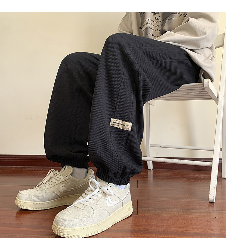 华夫格裤子男士2024秋季潮牌宽松九分束脚卫裤大码青年休闲运动裤详情32