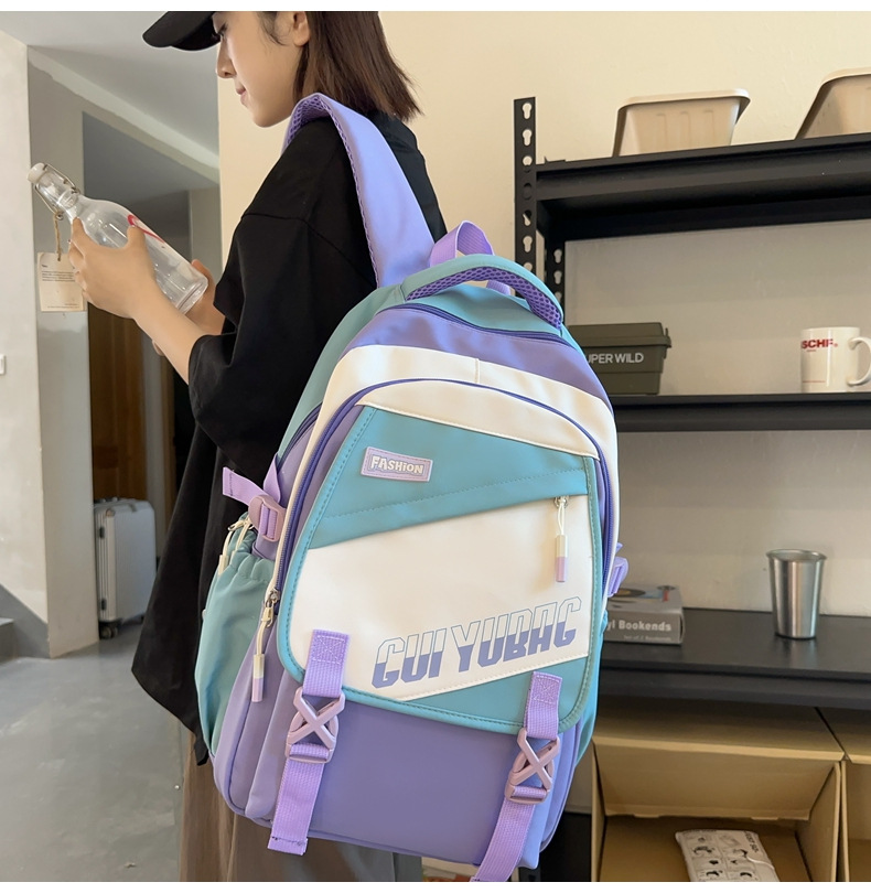 批发跨境双肩包韩版百搭书包撞色大学生高中大容量短途旅行背包详情32