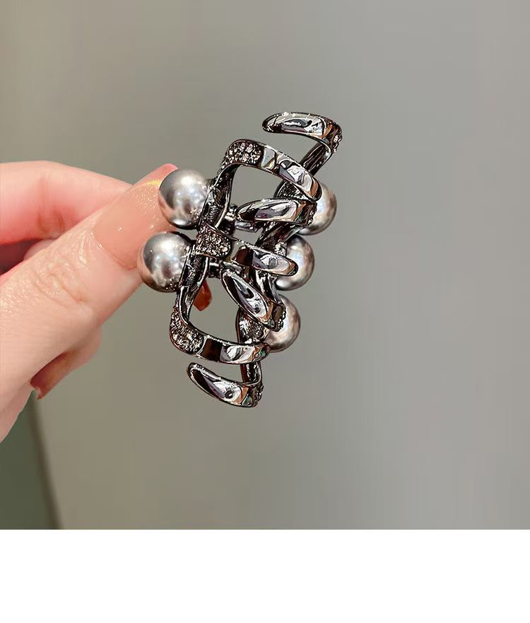 高级感枪黑色水钻珍珠抓夹中号发夹后脑勺半扎气质ins鲨鱼夹发饰详情6