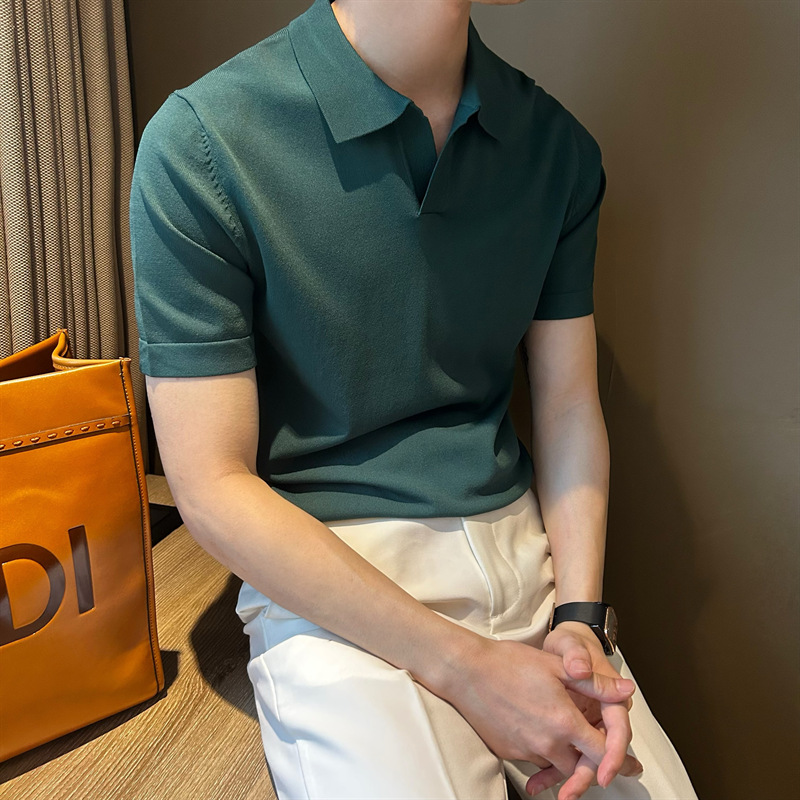 轻熟风Polo衫男短袖夏季薄款冰丝t恤男士针织半袖打底衫韩版潮流详情10