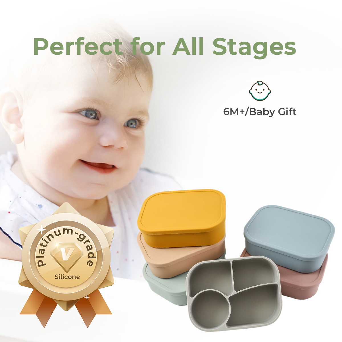 保鲜盒食品级硅胶便当盒分格水果盒上班族微波炉加热铂金密封饭盒详情4