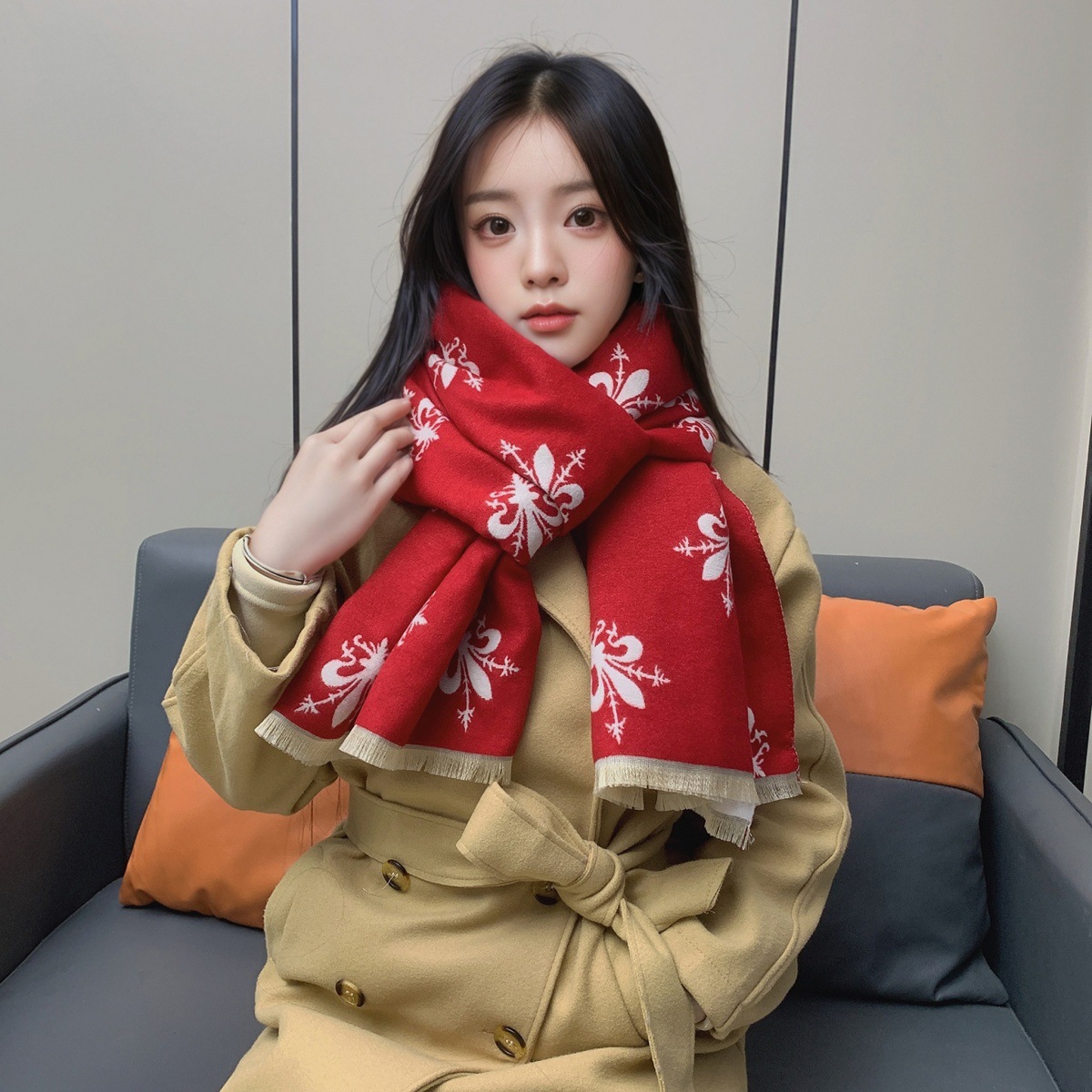 围巾女冬季欧美风格佛罗伦萨鸢尾花披肩加厚百搭双面保暖围脖保暖详情27