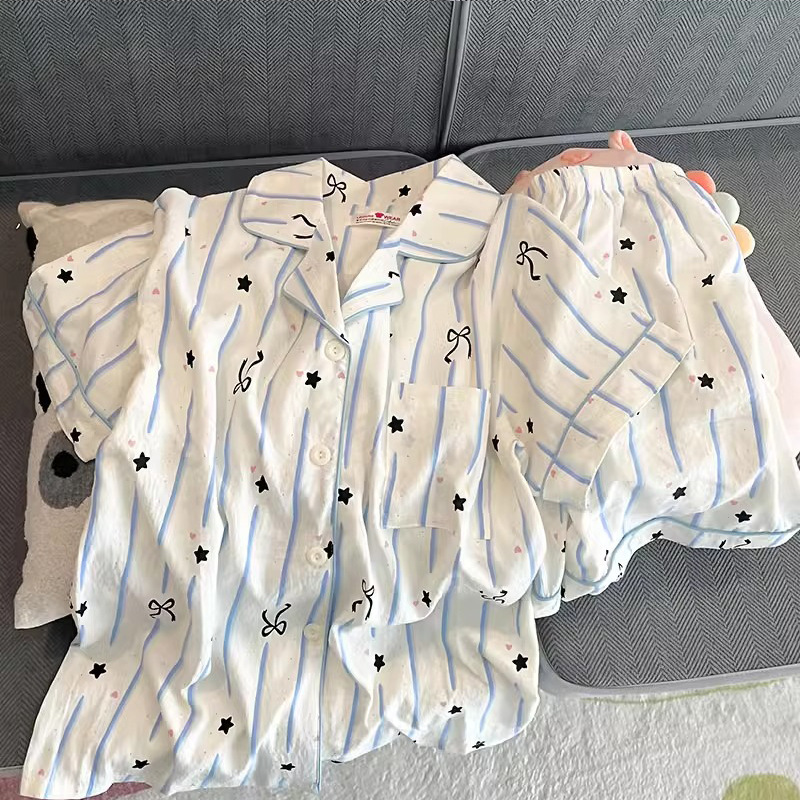 Pajama Women Summer Cloud Cotton 2024 New Style sweet and cute cardigan casual short-sleeved and short-shorts home wear set pic 27