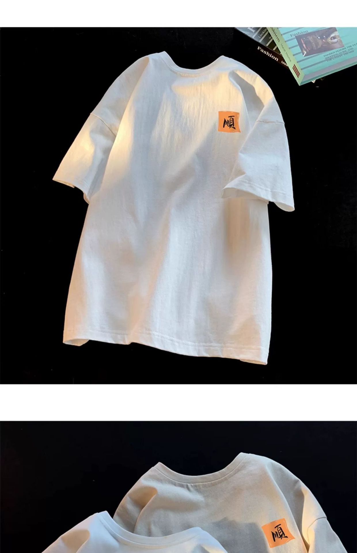 国潮中国风短袖T恤男夏季国潮宽松大码情侣百搭酒红色圆领体恤衫半袖详情12