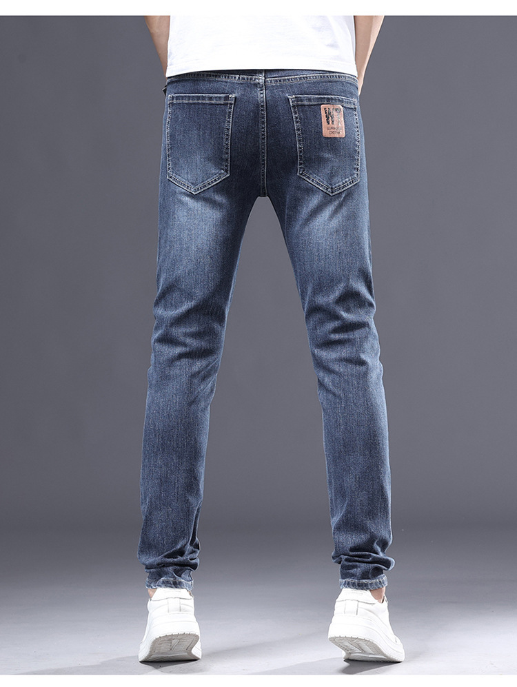 春夏款蓝色薄款直筒牛仔裤男士修身小脚弹力休闲潮流浅色长裤穿搭详情20