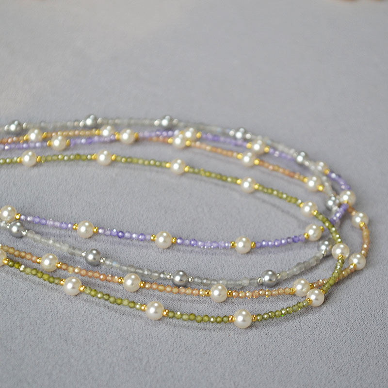 日韩小众设计闪亮彩色锆石满天星珍珠清新甜美高级感项链锁骨链女详情6