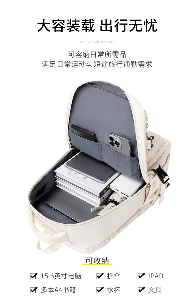 跨境电脑背包通用出差旅行大容量多功能防水干湿分离收纳学生书包详情9
