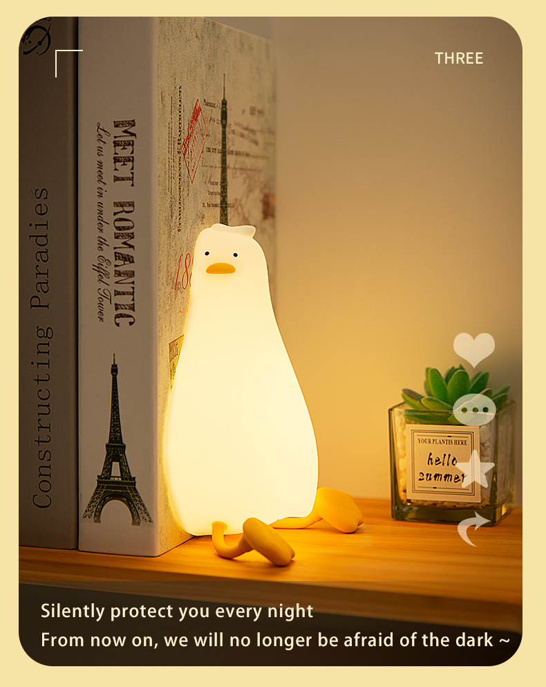 Lying flat Duck night light, patting light, silicone LED, turning duck, charging, bedside companion, mobile phone stand, night light creativity pic 12
