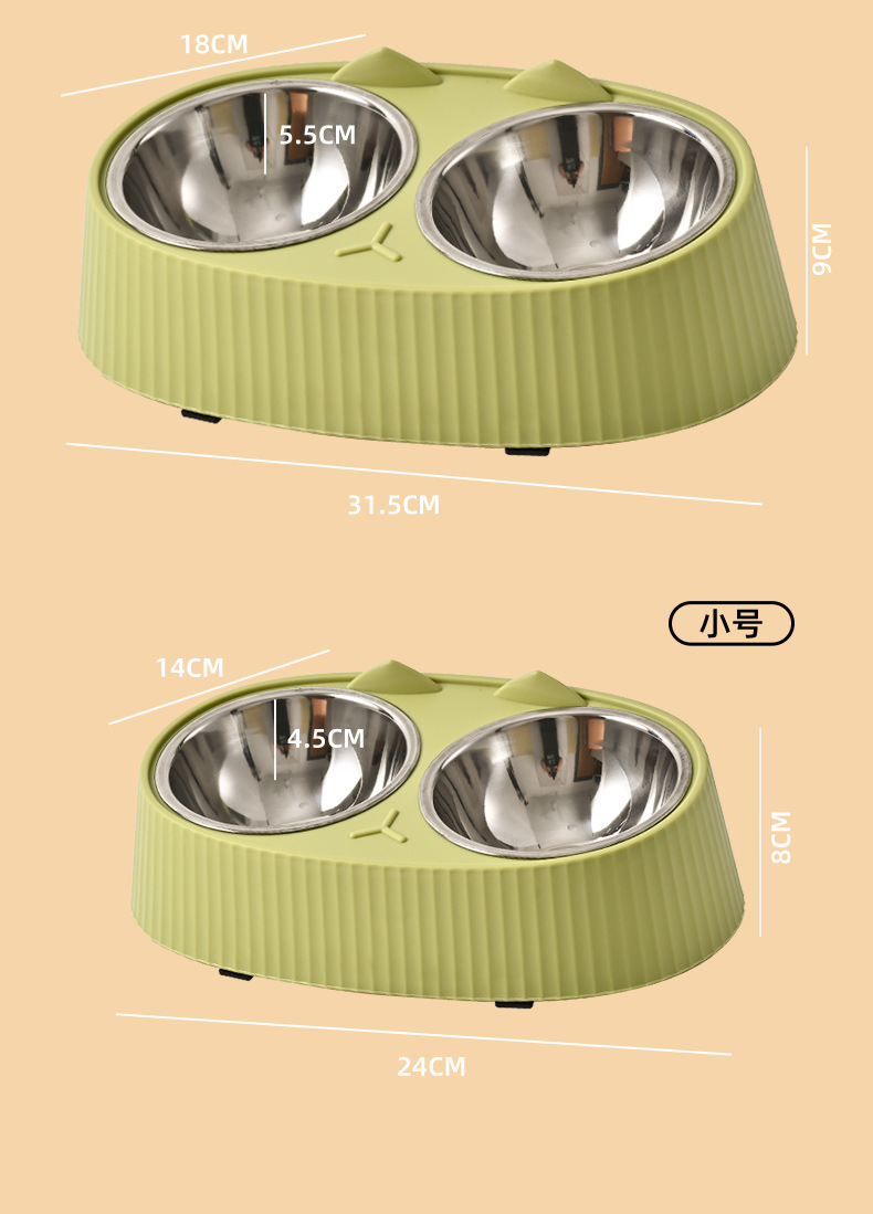 Pet stainless steel double-bowl dog food set, large-capacity dog bowl, anti-slip and anti-knock cat bowl, cervical spine protection pet supplies pic 14