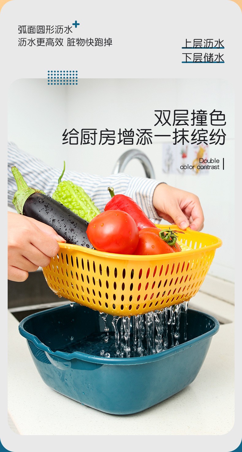 食品级塑料沥水篮厨房沥水篮密封罐滤网碗架北欧风详情2