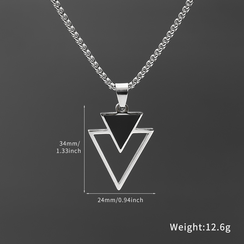 European and American stainless steel triangular geometric blackening oil pendant, silver necklace, cross-border jewelry wholesale accessories pic 1