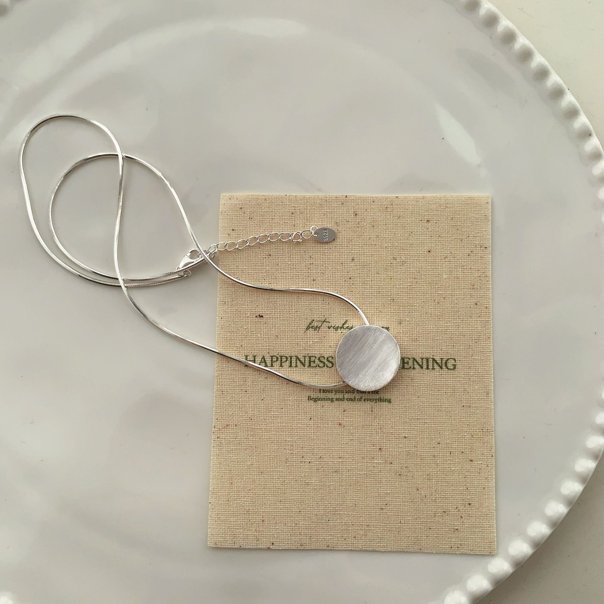 s925 sterling silver 12.6 brushed round piece necklace for women, light luxury, ins, niche design sense collarbone chain, simple and versatile, cold style pic 1