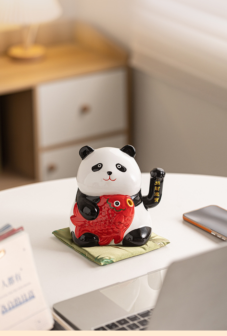 招财熊猫摆件前台自动摇手店铺收银装饰发财礼物工艺品店面开业生意兴隆详情9
