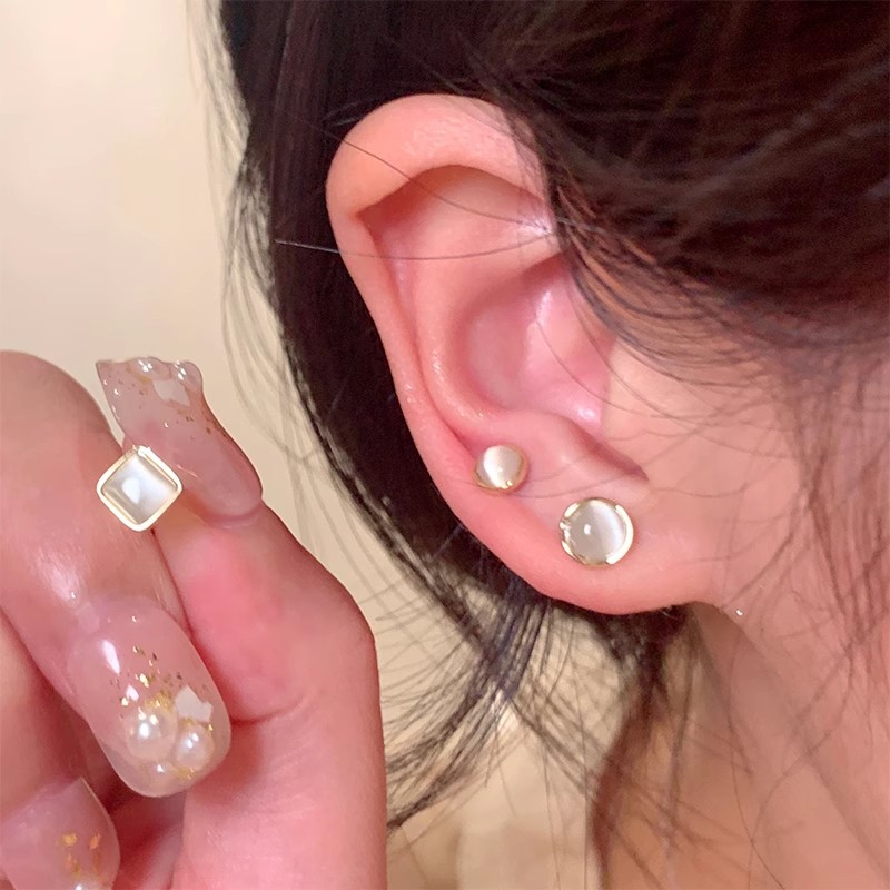 银针养耳洞猫眼石耳钉六件套睡觉免摘耳骨钉设计感小众耳饰配饰女详情17