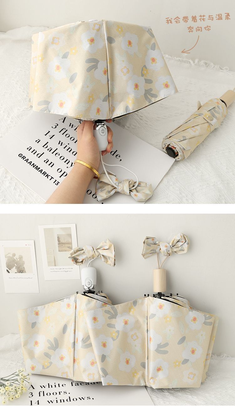 新款山茶花折叠晴雨两用便携迷你防晒雨伞女感太阳伞遮阳伞详情13