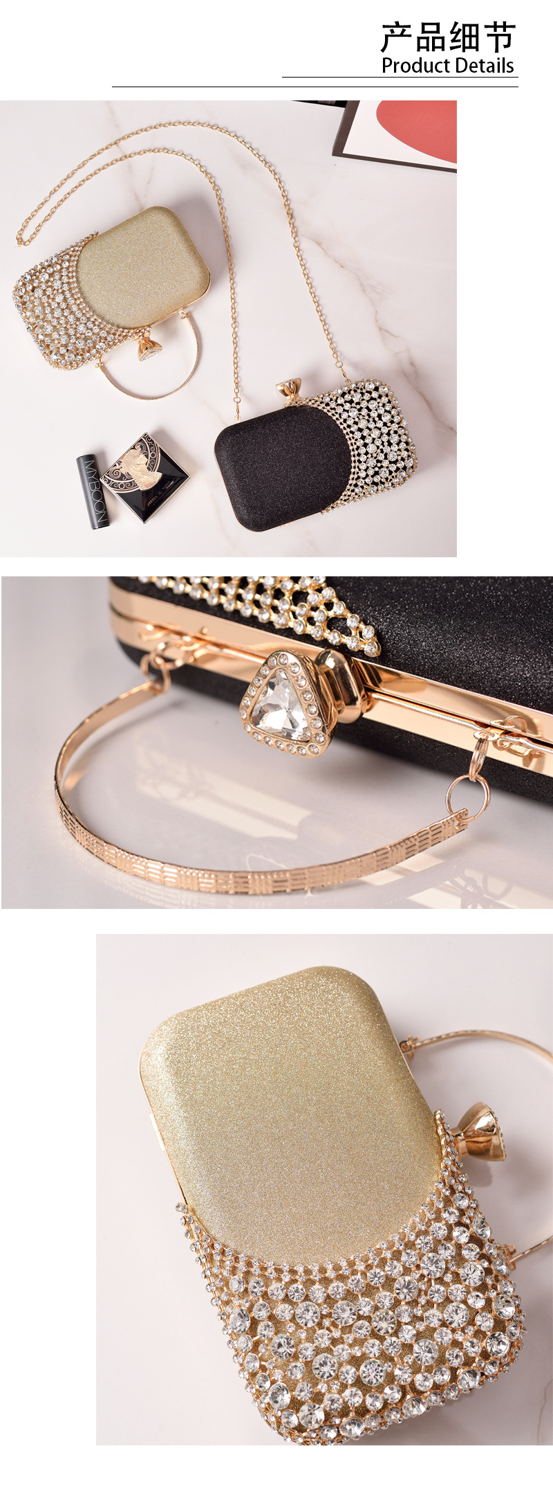 热卖镶钻晚宴包黑色气质礼服包婚宴妈妈手拿包旗袍晚装包跨境女包详情6