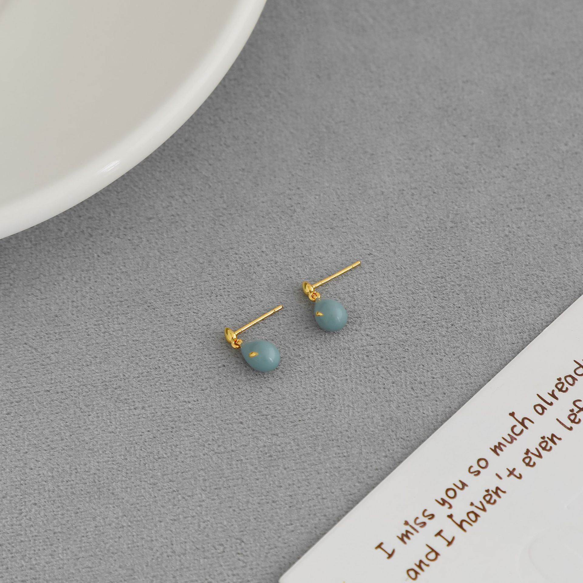 HAN*家遗憾系列水滴耳钉夏季小众简约气质多色小泪滴珐琅涂釉耳钉详情9